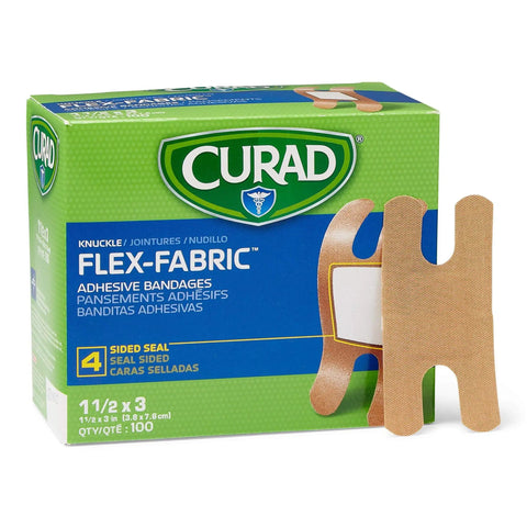 Real Deal Flex Fabric Adhesive Bandages For Knuckles 100 Count Box with woven wrap and soft pads for moving joint coverage.