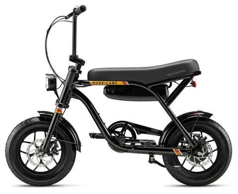 Hurricane Compact Electric Bike With 30 Mile Range, 400W Peak Motor, Mechanical Disc Brakes, 14 Inch Wheels, Ages 13 Plus, Black, Ready To Roll For Fun City Cruising And Quick Commutes, side view