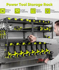 33 Inch Heavy Duty Power Tool Organizer Wall Mount Built To Last Holds 400 Lbs With Eight Drill Racks And Four Tier Cordless Battery Storage