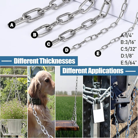 Stainless Steel Chain 3/16 Inch By 2 Ft Heavy Duty Chain Link For Fence Gates and Securit with varied thickness options and applications