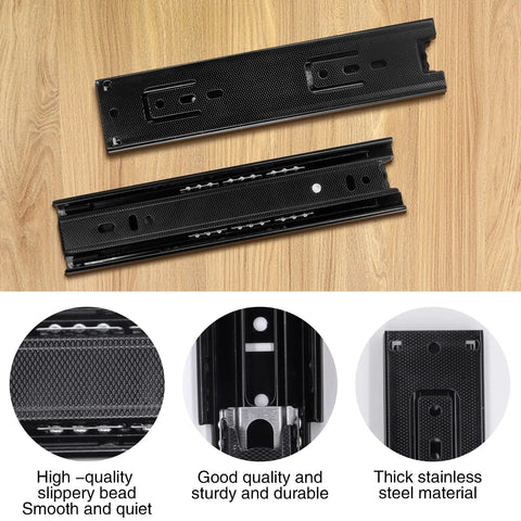 Two Pack 8 Inch Undermount Heavy Duty Drawer Slides For Cabinets And Furniture Built To Last Sturdy Stainless Steel Rust Resistant Smooth Glide Ideal For Dresser Drawers Slide Out Keyboard Tray Table Drawers Shelves Nightstand And More shown on wood surface with close-up details