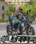 Creek Pro Folding Electric Tricycle For Adults With Cargo Rack And Backrest 1200W Fat Tire All Terrain E Trike Reaches 20 MPH 100 Mile Range Three Wheel Electric Bike With Reverse Parking Differential Orange with adult and child riding