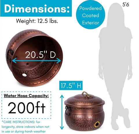 Water Hose Holder With Lid Ground Garden Hose Pot For Indoor And Outdoor Use Copper Accents Steel Construction 20.5" D