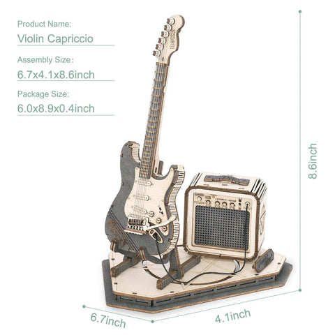 Wooden 3D Guitar Puzzle Kit For Adults Build Your Electric Guitar Model Realistic Diy Desk Decor Creative Hobby Gift Easy Assembly With Detailed Instructions For Crafters. 6.7x4.1x8.6 inch wooden model with amplifier