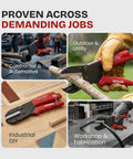 Heavy-duty industrial cutter for plastic, rubber, wood, leather and PEX, single unit with 3 replaceable razor blades, in use