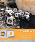 Built Tough Flush Trim Router Bit With Half Inch Shank Packing 14 Swap Out Carbide Cutters for detailed view of 14 replaceable carbide inserts.