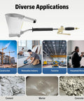 Heavy Duty Pneumatic Stucco Sprayer Hopper With 4 Jet For Concrete Cement Mortar Aluminum Iron shows various applications in construction.
