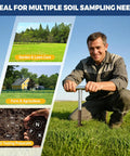 Man using a 12 Inch Stainless Steel Soil Core Sampler Probe With T Handle Pro Grade Heavy Duty Garden And Farm Soil Testing Tool