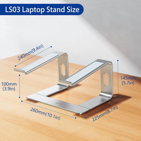 Aluminum Laptop Stand With 6 Inch Elevation, Ergonomic Detachable Notebook Riser, For 10 To 15.6 Inch Laptops Like Air Pro Dell HP Lenovo And More, Slim Silver