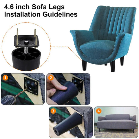Installation of 4 Pack 4.6 Inch Plastic Sofa Legs With M8 Screws Tapered Replacement Furniture Feet For Sofas Couches Chairs Desks Beds