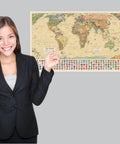 Two Pack Laminated World Map Poster And USA Map Set With Equal Earth Design That Shows Continents At True Relative Size displayed on wall.
