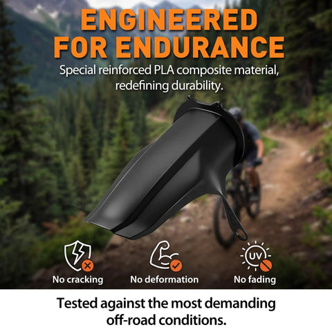 Two Pack Mountain Bike Fenders Compatible With FOX MY21 36 And 38 Forks Bolt On Mud Guards Built Tough in forest setting