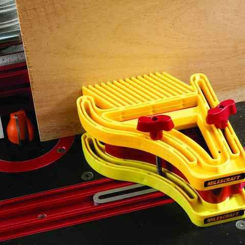All In One Dual Feather Board For Woodworking On Table Saws Router Tables And Band Saws Fits Five Eighths And Three Quarter Inch Miter Bars One Quarter Inch T Slot Bolts Dual Side To Side Motion Pro Grade Shop Essential Yellow