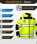 Enforcer Bomber High Vis Safety Jacket With Detachable ID Pocket For Men Class 3 ANSI OSHA Compliant Reflective Hoodie Yellow Workwear