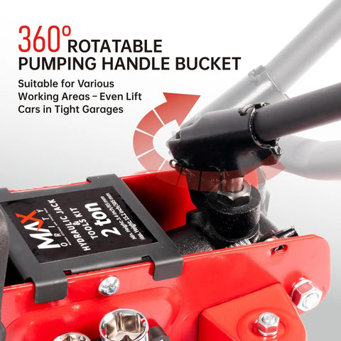 Beefy Two Ton Hydraulic Low Profile Floor Jack Kit With Blow Mold Carrying Case And Universal Tire Tool Kit With Lug Wrench For Home Garage And Workshop Vehicle Maintenance And Tire Service