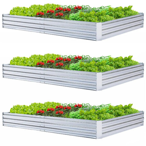 Galvanized Raised Garden Beds 3 Pack 8x4x1 Ft Each With Overlapping Four Inch Panels And Two Row Screws A Heavy Duty Metal Planter Box