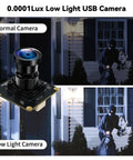 Comparison of Starvis USB Camera Module 0.001Lux Ultra Low Light H264 HDR 1080P security footage with 110 degree lens at night.