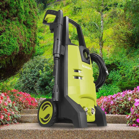 Powerful 12 Amp Electric Pressure Washer With Adjustable Spray Wand For Home Cleaning Of Driveways Patios Decks Cars Boats RVs And More A Versatile Outdoor Washing Solution on garden steps