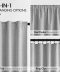 Light Grey 100 Percent Blackout Curtains, 2 Panels Set, 72 Inches Long by 52 Inches Wide Per Panel, hanging options shown