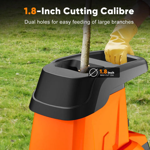 Heavy Duty 15 Amp Electric Wood Chipper Shredder With 50 Liter Bag 1.8 Inch Cutting Diameter dual feed holes close-up