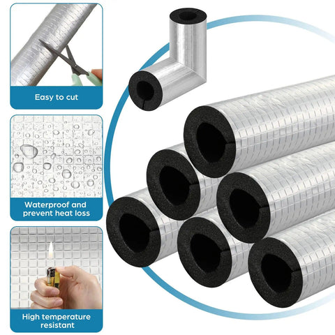 Nine Piece Pipe Insulation Foam Tubes With Elbow Set Self Adhesive Foam Covers Aluminum Tape DIY Friendly Kit