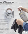Person using Kohler faucet cleaner on chrome shower handle