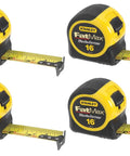 Four FatMax 16 Ft Tape Rule Made In USA With BladeArmor Coating For Maximum Durability shown from different angles