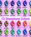 Epoxy resin pigment set with 48 vivid liquid colors (6ml each) shown as gemstone color swatches.