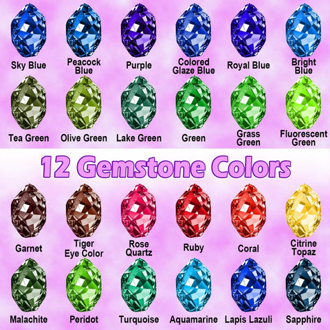 Epoxy resin pigment set with 48 vivid liquid colors (6ml each) shown as gemstone color swatches.