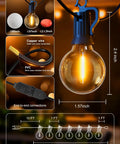 100 Ft Outdoor String Lights With 100 Plus 2 G40 LED Bulbs Shatterproof IP65 Waterproof Dimmable End To End Connectable diagram