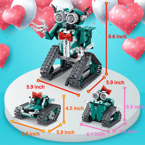 3 In 1 RC Robot Kit For Kids Ages 8-12 With 440 Pieces, Build A Sleek Robot Car, A Tank, Or A Robot Girl With Bow Hair Clip, Epic STEM Toy Gift For Boys And Girls, Educational And Hands On Fun. 8.6-inch robot model