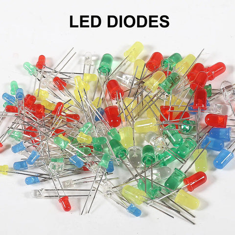Colorful LED diodes from Massive 1900Pcs Electronics Component Kit Bundle With LED Diodes Resistors Capacitors Transistors DC Jacks