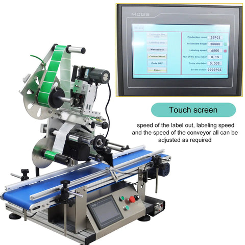 Automatic Flat Surface Labeling Machine With Built In Printer And Desktop Conveyor System For High Speed Precision Sticker Application Dead Simple Setup 110V with touchscreen controls
