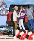 Family with SUV showcasing Beefy Two Pack D Ring Shackle 7/8 Inch Screw Pin 57,000 Lbs Break Strength Red and Black