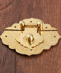 Antique Gold Box Hasp Latch 54x46mm sturdy brass key hasp lock detailed view on wooden surface for furniture hardware
