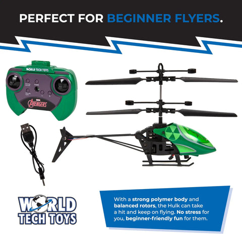 Hulk Themed RC Helicopter With Easy Fly Remote Control, LED Lights, Durable Polymer Body, coaxial and rear rotors