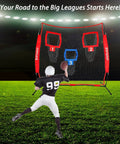 6 By 6 Foot Football Training Net With Three Target Pockets, athlete practicing throws in backyard setup at night.