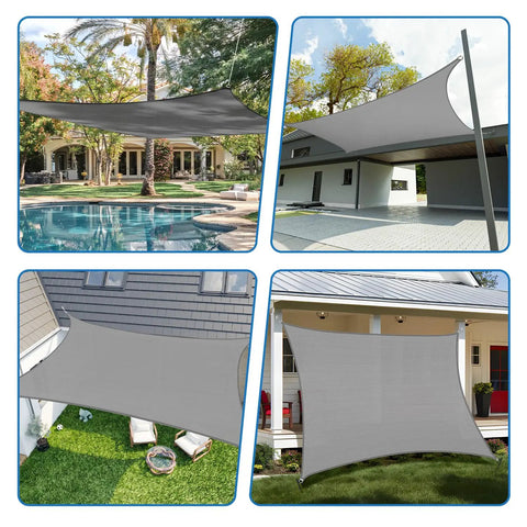 12 Foot By 14 Foot Sun Shade Sail Rectangle Outdoor Canopy UV Block Sunshade For Patio Backyard Porch Deck Garden Pergola Gray Permeable