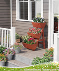 Three Tier Vertical Garden Bed Planter For Indoor And Outdoor Use With Legs Raised Planter Box placed on a patio with flowers