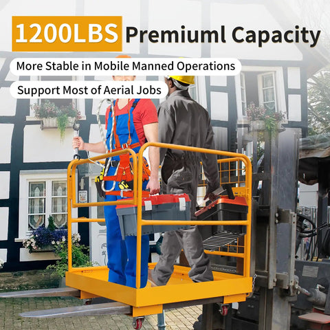 Heavy Duty Forklift Safety Cage 36 By 36 Inch Lift Basket 1200 Lbs Capacity Rock Solid Man Basket With Four Swivel Wheels Reinforced Mesh Gates Non Slip Base Ready For The Daily Grind