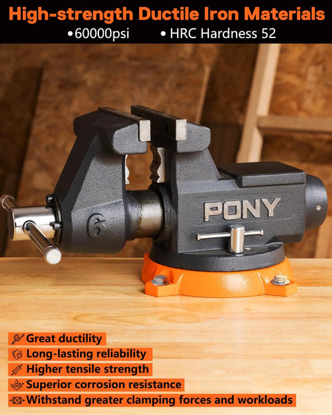 Beefy Heavy Duty Bench Vise With Six Inch Jaw 8800 Lbs Clamping Force 360 Degree Rotatable Base and Anvil for Metalworking