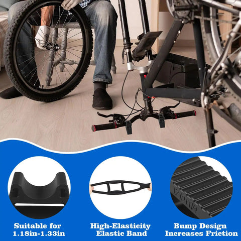 Person using 2 Pack Bike Repair Handlebar Stand Clip On Stabilizer for Mountain Bikes and Folding Bikes, detail of grip and stabilizer.