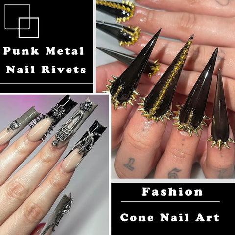 Dope Acrylic Punk Nail Spikes Six Hundred Piece Set Three Color Metallic Cone Rivet Studs For Goth Nail Art Diy Crafts Jewelry Decor Vibe Boosters For Fresh Manicure Looks