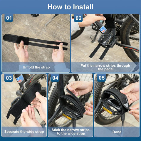 Step-by-step guide to install Adjustable Bike Pedal Straps For Universal Fit With Reflective Strips Toe Clips And Straps Tape