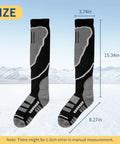 Winter Ski Socks For Men And Women Warm Thick Breathable Cold Weather Thermal Knee High Socks For Snowboarding And Hiking Stay Toasty All Day Ultra Warmth, black and gray knee-high with size dimensions