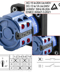 Universal Rotary Cam Selector Changeover Switch SZW26 20 D2022 660V 20A with CE marking and diagrams for control panels