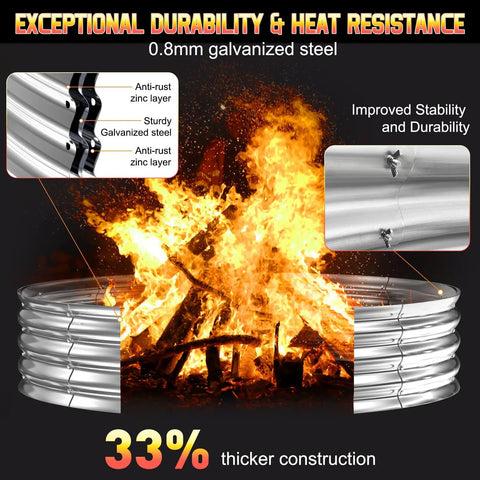 60 Inch Fire Pit Ring Heavy Duty Galvanized Steel For Outdoor Wood Burning Pits With Spark Guard Heat Resistant Campfire Ring