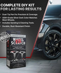 Silver Wheel Touch Up Paint Kit For Cars Easy 3 Step DIY Alloy Rim Repair With Fast Dry Pen Curb Rash Remover box beside car