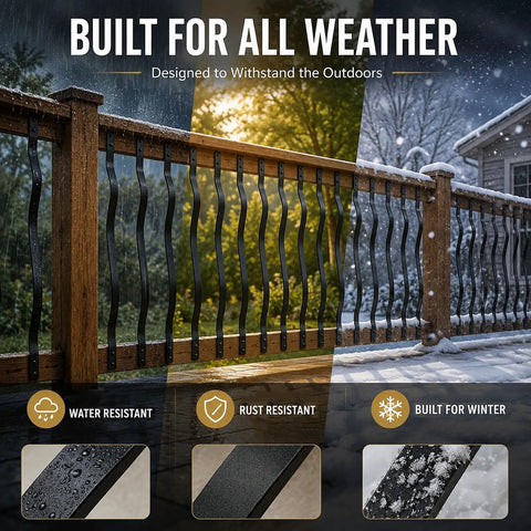 Heavy Duty Weather Resistant Deck Baluster Kit Rock Solid Cast Iron Railing Posts Built Like A Tank With Mounting Hardware For Porch Stairs And Backyard Decks 61 Pack 32 Inches in rain, sun, and snow