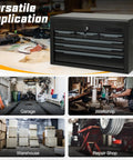 Large Metal Tool Box With Six Drawers And Top Tray, Heavy Duty Steel Chest With Auto Locking Drawers And Side Handles